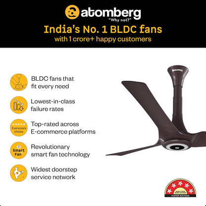 atomberg Aris Starlight BLDC Ceiling Fan 1200mm Best-in-class Air Delivery Smart IoT Remote Silent Operation LED Underlight | BEE 5star | 3 Year Warranty (Umber Brown)