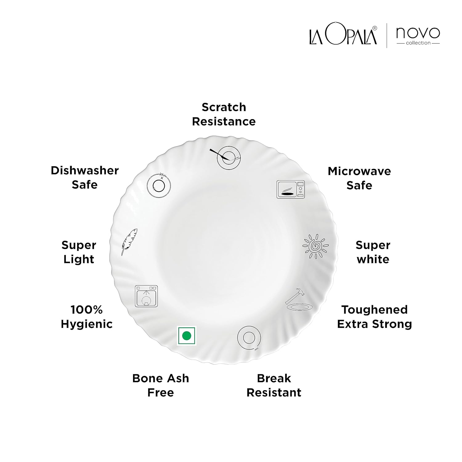 La Opala, Novo Collection Opal Glass Crockery | Coffee Mug Grace Medium, Set of 6 | Radiant Curves, 250 ml | for Tea & Coffee | Microwave Safe | 100% Vegetarian | Extra Strong | Super Light & White