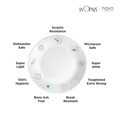 La Opala, Novo Collection Opal Glass Crockery | Coffee Mug Grace Medium, Set of 6 | Radiant Curves, 250 ml | for Tea & Coffee | Microwave Safe | 100% Vegetarian | Extra Strong | Super Light & White