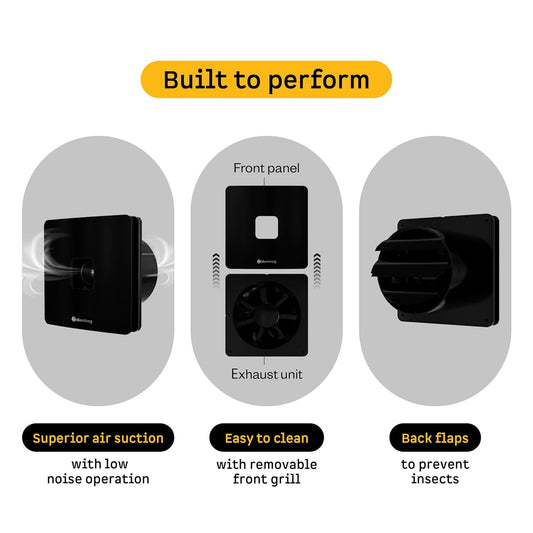 atomberg Studio+ Exhaust 6 Inches | Suitable for Bathroom, Kitchen | BLDC Motor | Easy to Clean | 2 Year Warranty (Gloss Black)