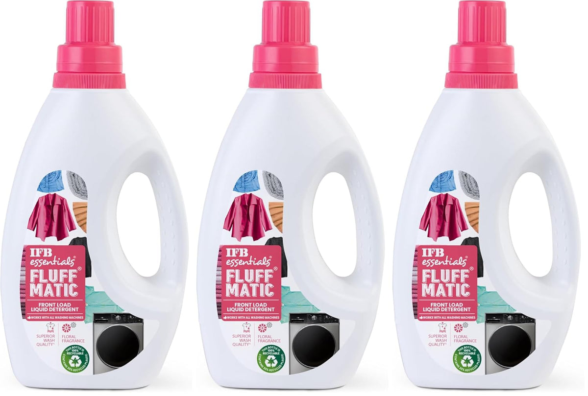 IFB Essentials Fluff Matic Front Load Liquid Detergent - 880ML | Removes Tough Stains | Concentrated Formula for Extra W