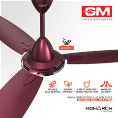 GM Monarch Ceiling Fan Dashing Red 1200 MM 360 RPM 1 Star Rated, Energy Efficient, Anti Dust, High Gloss Metallic Finish Suitable for Living Room-5