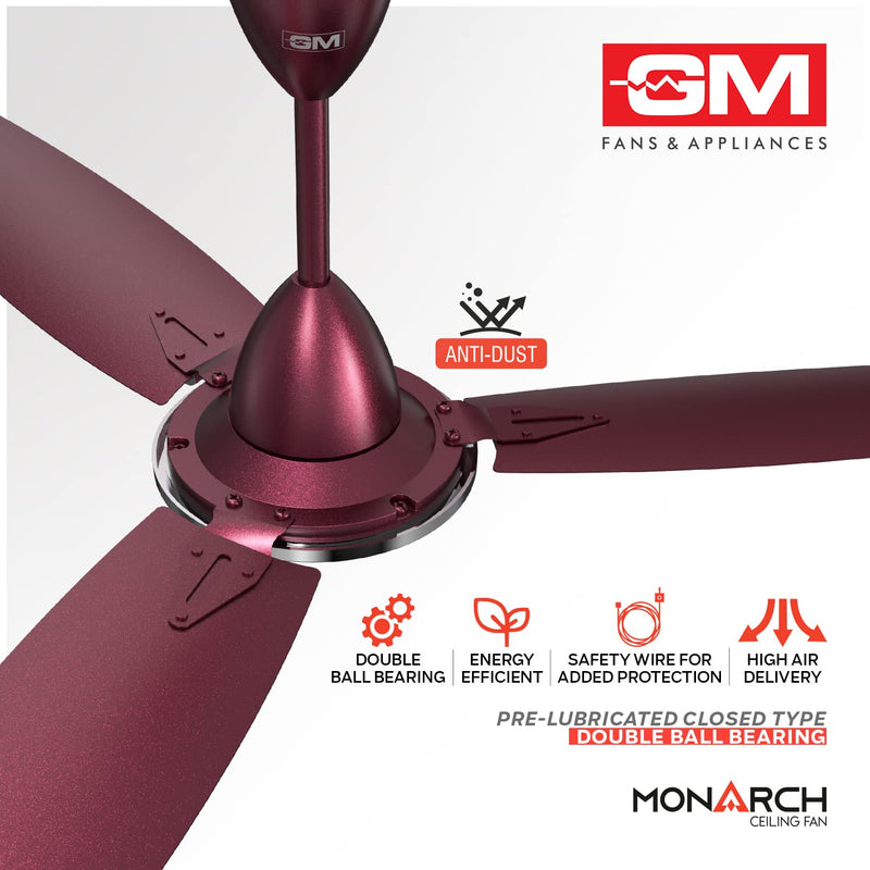 GM Monarch Ceiling Fan Dashing Red 1200 MM 360 RPM 1 Star Rated, Energy Efficient, Anti Dust, High Gloss Metallic Finish Suitable for Living Room-5