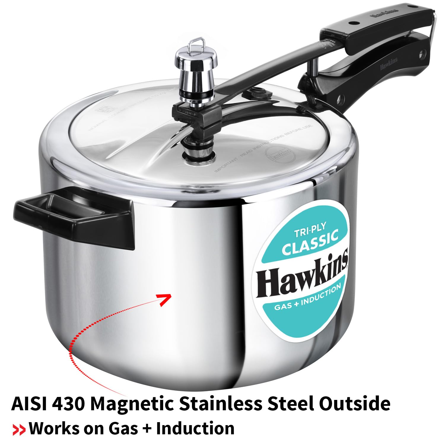 Hawkins Classic 5 Litre Tri-Ply Pressure Cooker with Separator, Triply Stainless Steel Inner Lid Cooker, Silver (SSTCL51)