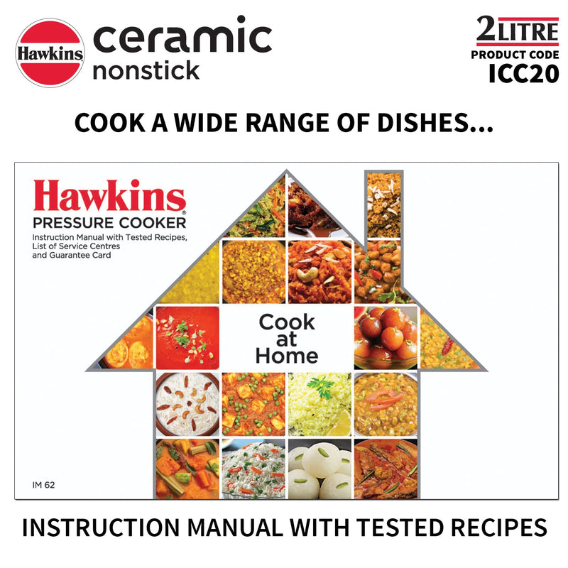 Hawkins 2 Litre Ceramic Nonstick Pressure Cooker, Induction Inner Lid Cooker, Granite Contura shaped Cooker, Blue (ICC20)