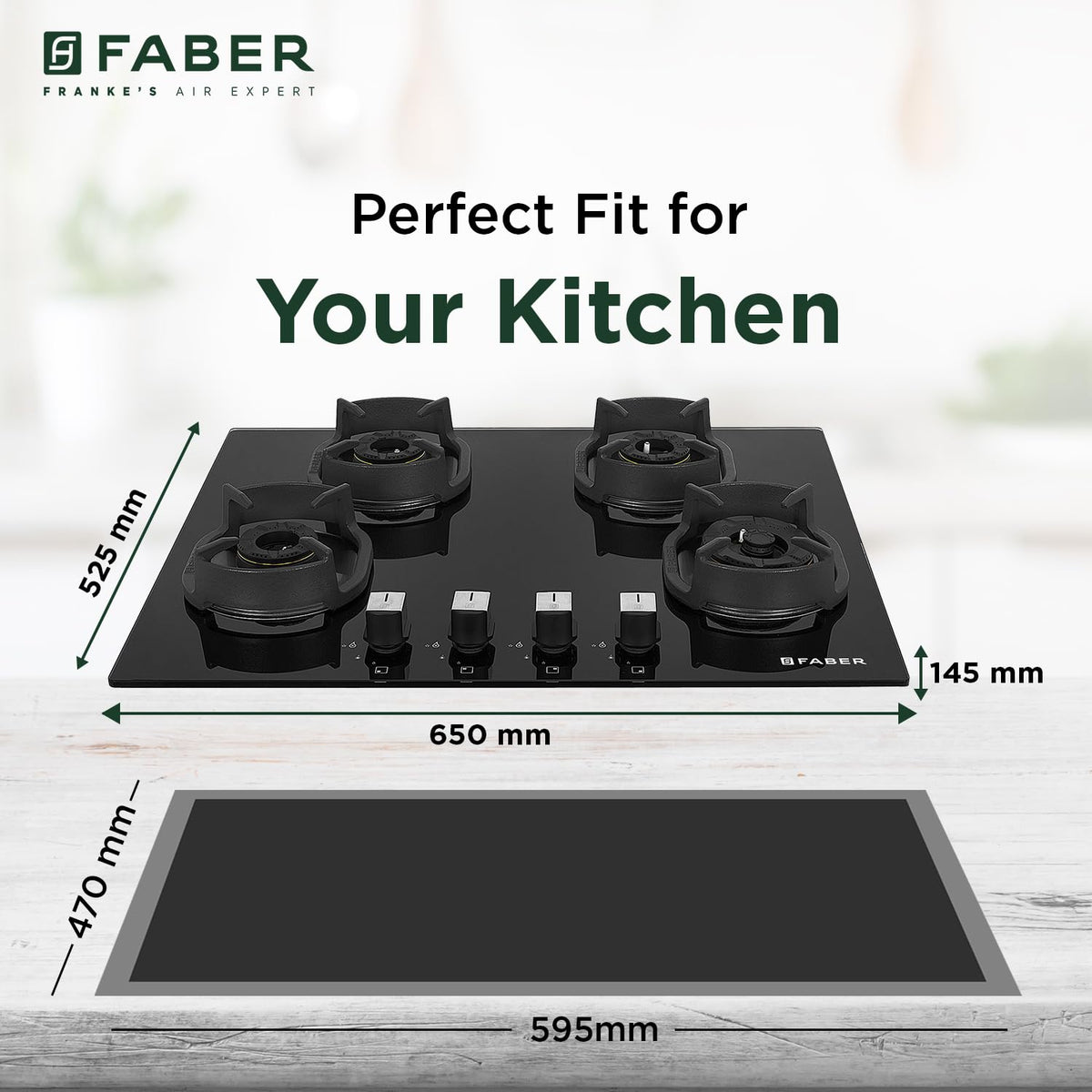 Faber 4 Burner 90cm Eros Hob |Auto-Ignition|Metal Knobs| Cast Iron Pan Support |Hob/Cooktop Hybrid| Black Glass Finish |