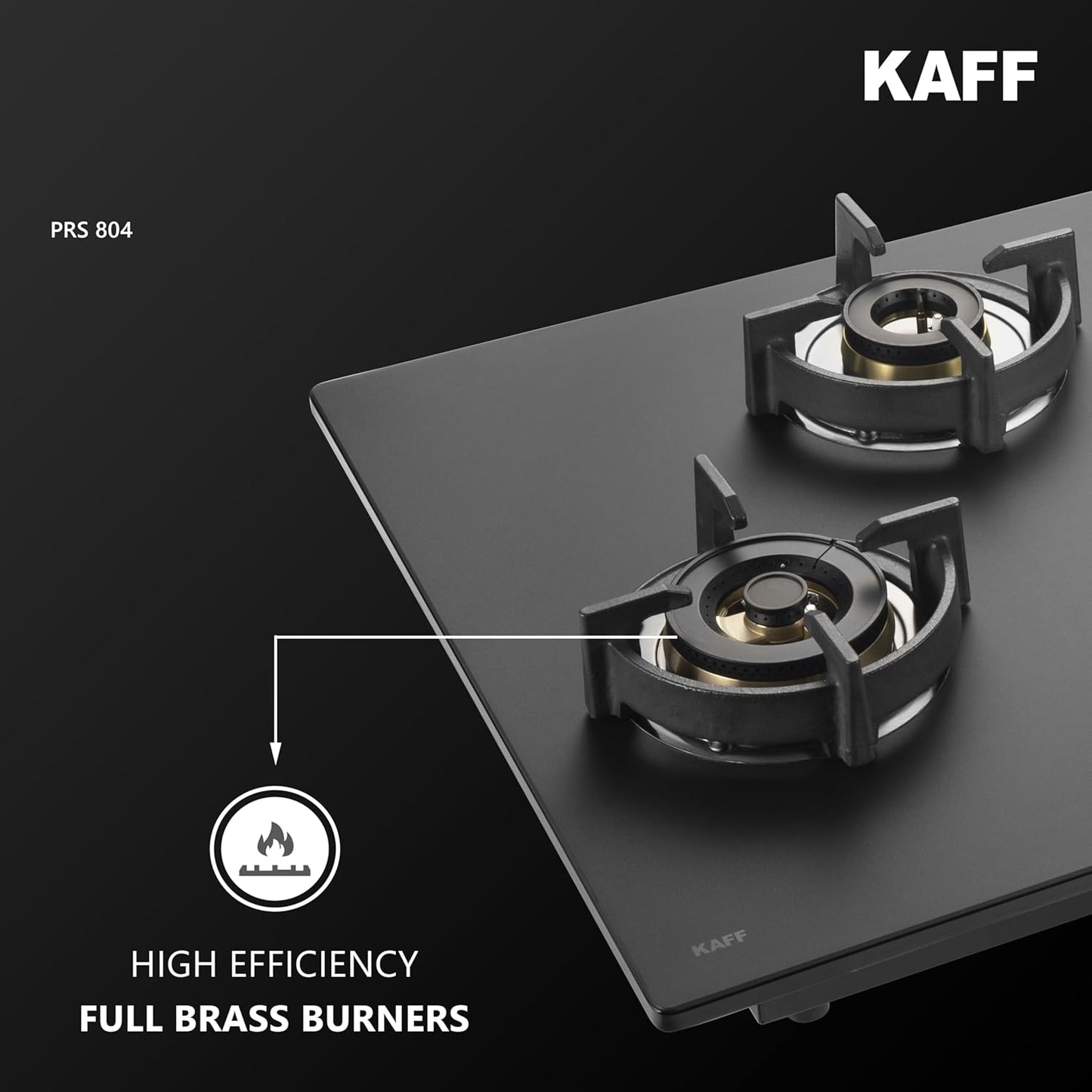 KAFF | PRESTON |80CM 4 Burners Open Built-In Hob & Hobtop With Digital Timer | 8Mm Premium Frosted Black Glass | Powerful Brass Burners With Full Flame Failure Device | Enamelled Matt Finish | PRS804