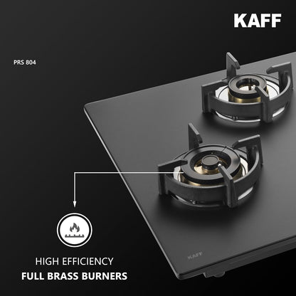 KAFF | PRESTON |80CM 4 Burners Open Built-In Hob & Hobtop With Digital Timer | 8Mm Premium Frosted Black Glass | Powerful Brass Burners With Full Flame Failure Device | Enamelled Matt Finish | PRS804