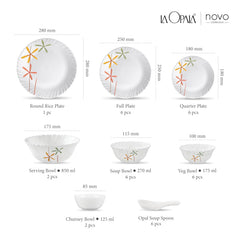 La Opala, Novo Collection, Opal Glass Dinner Set 35 pcs, Autumn Flower, White