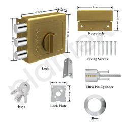 Plantex Heavy Duty Tri Bolt Keypad Lock with Key & Knob for Main Door/Suitable on Single Door for Home/Office/Hotel - Pack of 1 (Brass Antique)-4
