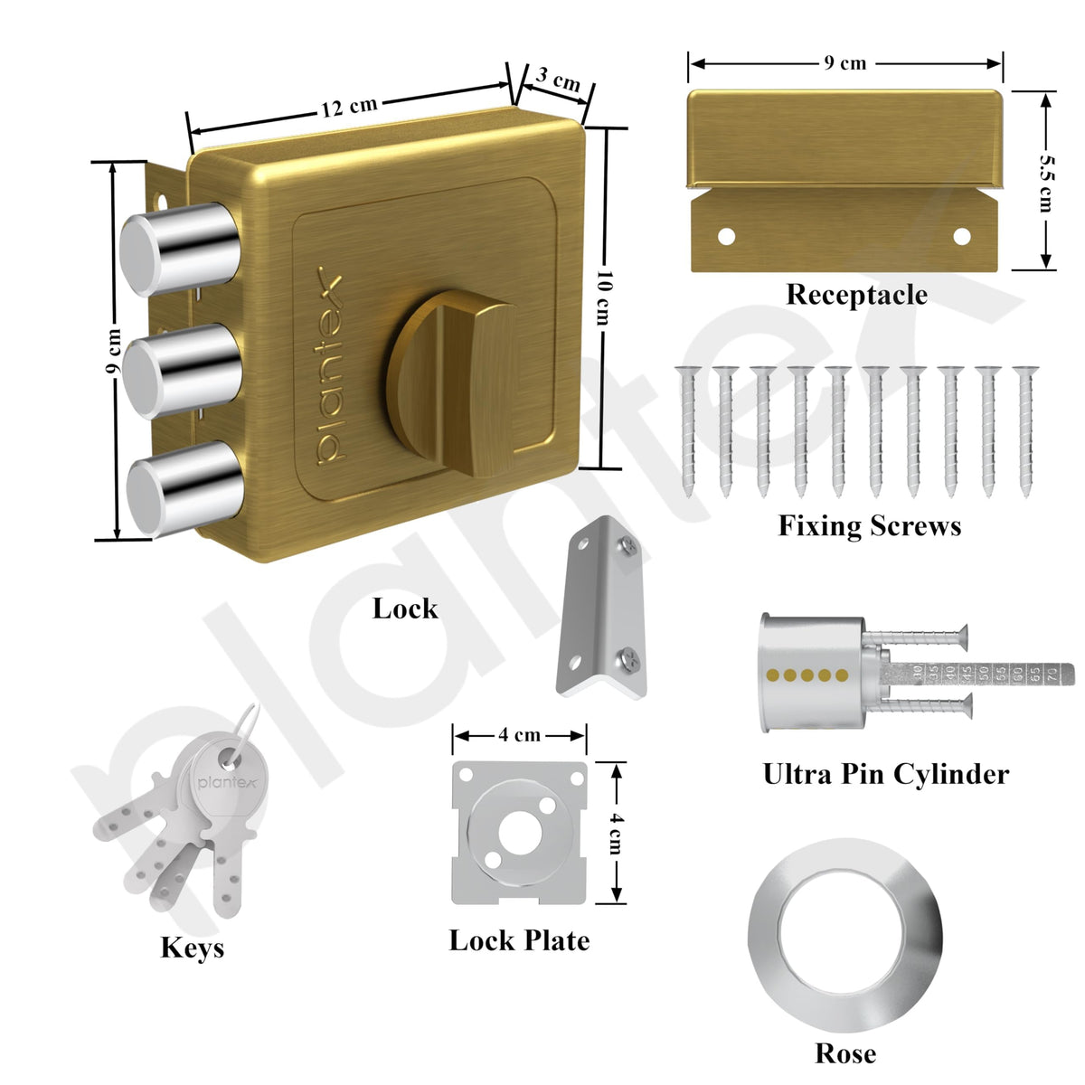 Plantex Heavy Duty Tri Bolt Keypad Lock with Key & Knob for Main Door/Suitable on Single Door for Home/Office/Hotel - Pack of 1 (Brass Antique)-4