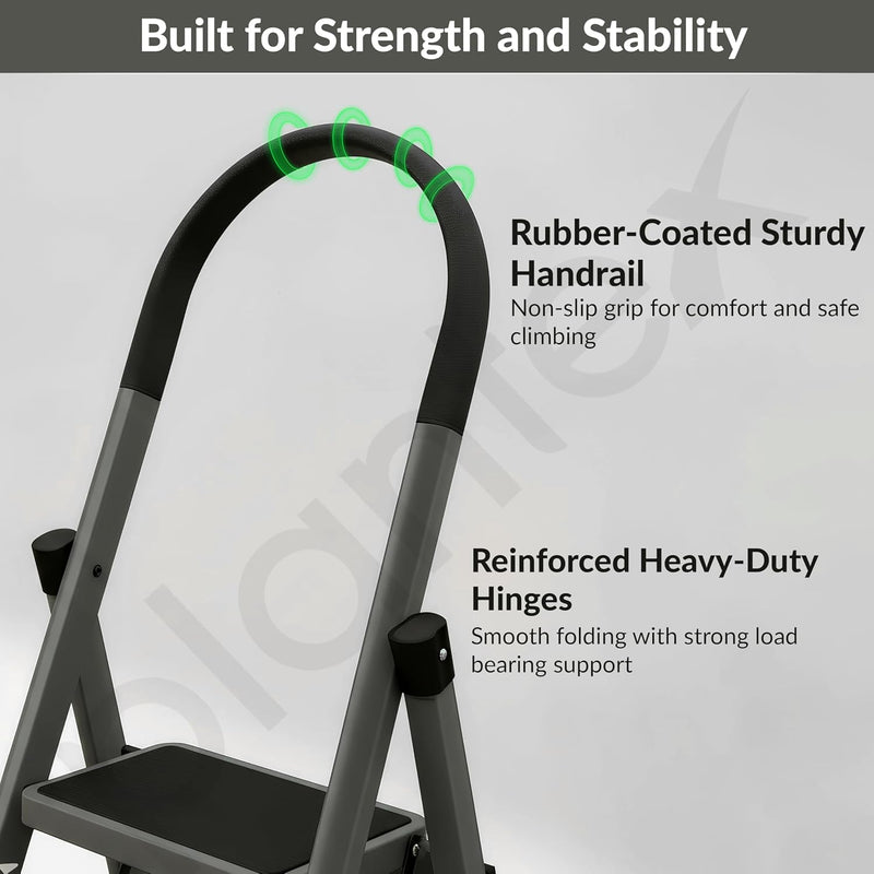 Plantex Ladder for Home 5 Steps/Foldable Ladder with Anti-Skid Wide Steps (30L x 20W cm)/Strong D-Shape Pipe with X-Support for More Stability/5 Year Warranty(Apex-Black)