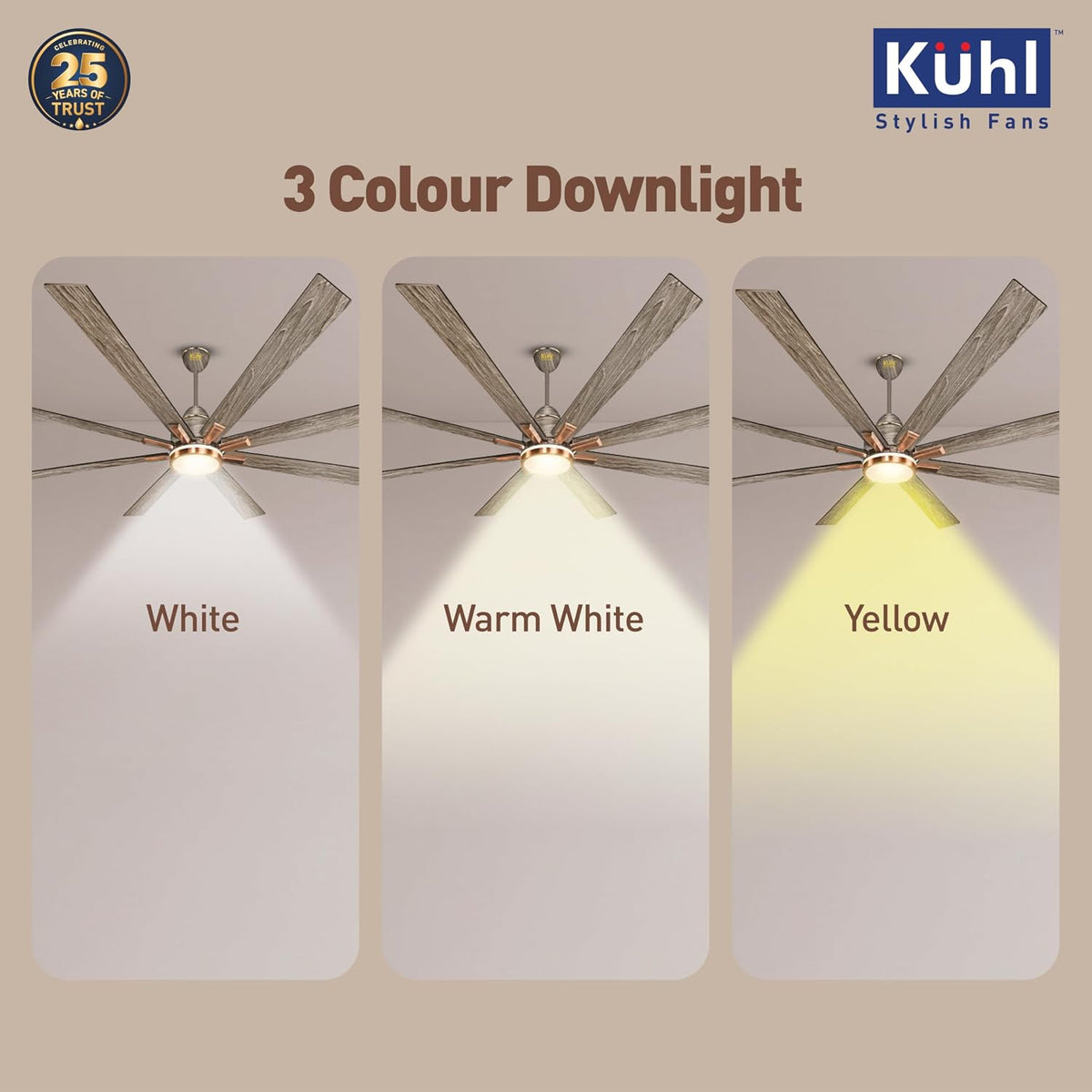 KUHL Polariz Super 72 1800 mm BLDC Ceiling Fan with Remote & Down Light (Teak)-3