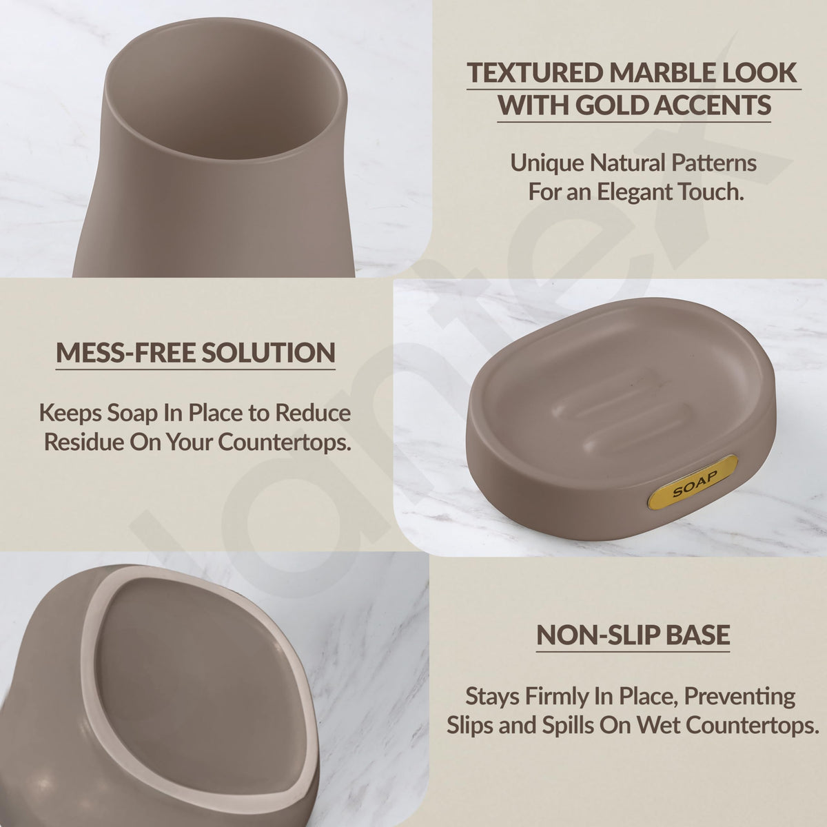 Plantex Ceramic Bathroom Set - Soap Holder for Bathroom/Liquid Soap Dispenser/Tumbler Holder/Toothbrush Holder/Handwash Dispenser - 3 Pcs Set (Model APS-NZBA-403)-2