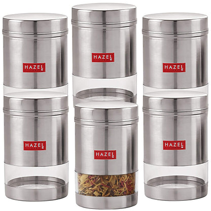 HAZEL Stainless Steel Kitchen Containers| 1 Ltr Each Transparent Kitchen Container Set with Matt Finish | Multipurpose Storage Box for kitchen containers, Set of 6