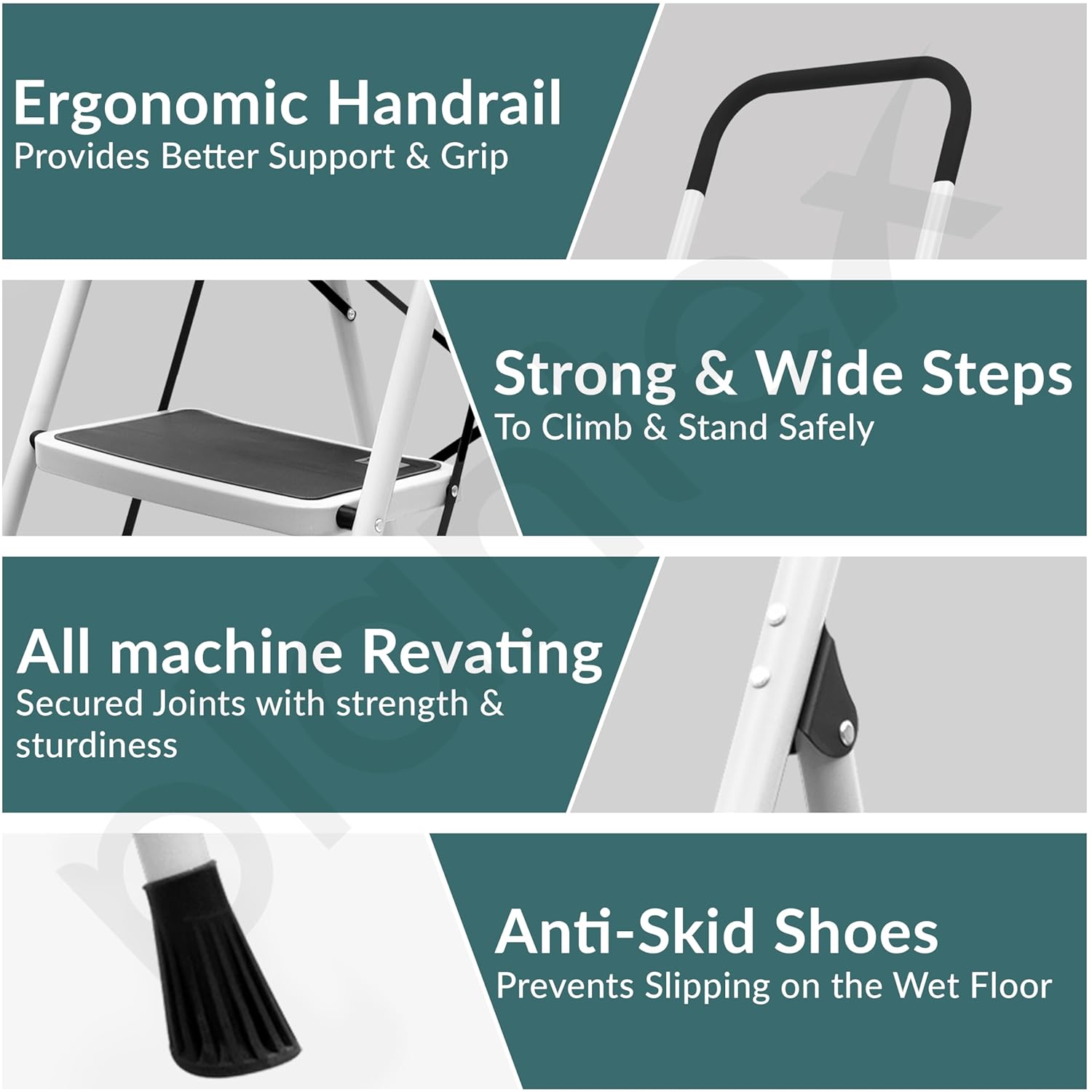Plantex Alloy Steel 6 Step Ladder For Home/Foldable Strong Wide Step Ladder/Anti- Skid 6 Step Ladder - (White & Black)