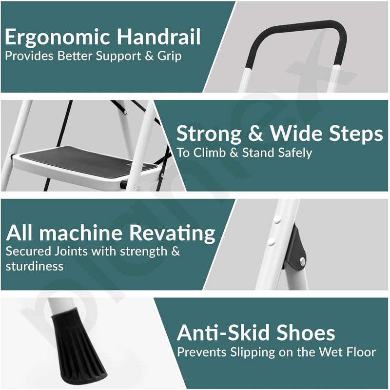 Plantex Alloy Steel 6 Step Ladder For Home/Foldable Strong Wide Step Ladder/Anti- Skid 6 Step Ladder - (White & Black)