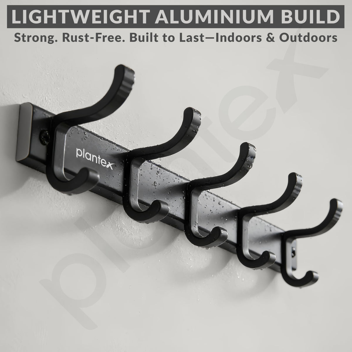 Plantex Aluminum Hook Rail with Movable Hooks for Wall/5 Hooks Hook Rail for Bathroom/Kitchen/Bath Towel Hook/Wall Hooks for Hanging - Pack of 1 (Black)-2