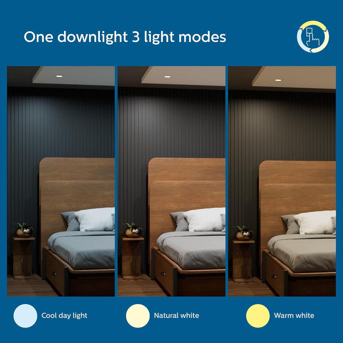 Philips polycarbonate 10-watt 3 Colours in 1 LED Downlighter (Pack of 12)