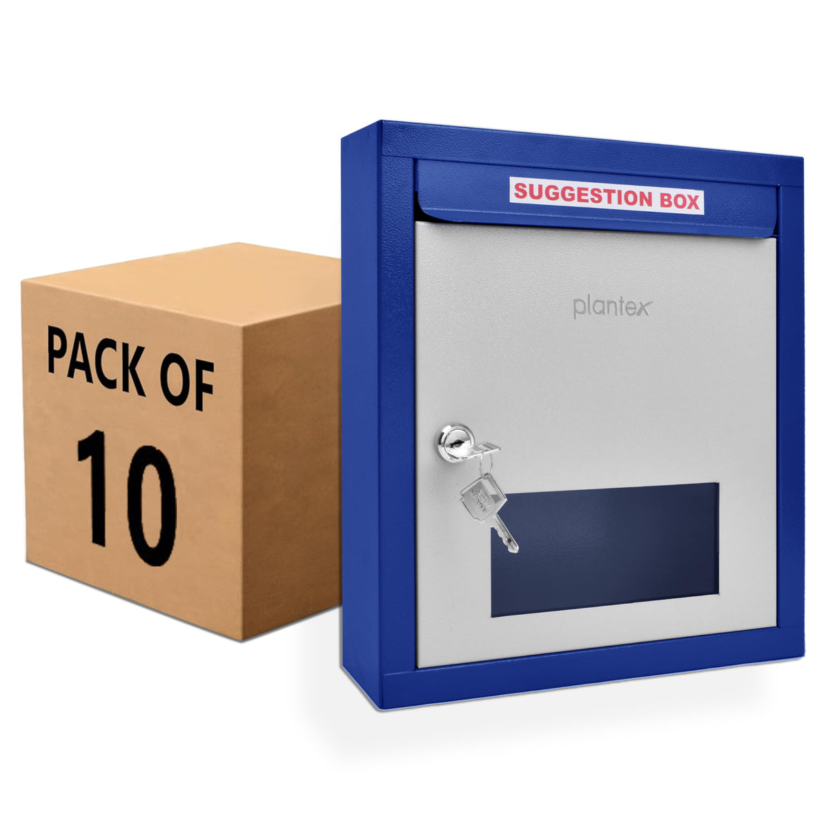 Plantex All in One Multipurpose Letter Box/Suggestion Box for Office/Post Box for Home gate/Donation Box/Complaint Box/with Lock - Pack of 10 (Blue & Ivory)