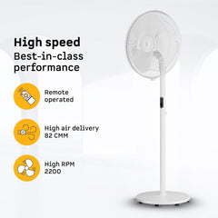 atomberg Izar Hi-Speed 400mm Pedestal Fan |Ideal for Home & Office |105W| High speed -2200 RPM | 6 Speeds | Remote with Oscillation, Timer, Sleep | 2 years Warranty (Snow White)