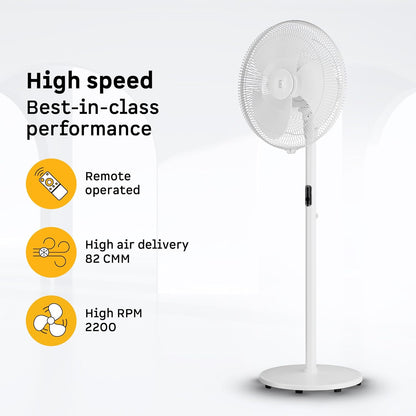 atomberg Izar Hi-Speed 400mm Pedestal Fan |Ideal for Home & Office |105W| High speed -2200 RPM | 6 Speeds | Remote with Oscillation, Timer, Sleep | 2 years Warranty (Snow White)