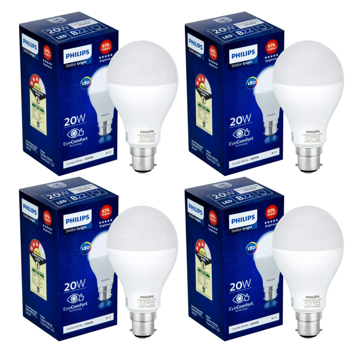 Philips Stellar Bright 20-Watt LED Bulb (Pack of 4, Cool Day Light/Crystal White)