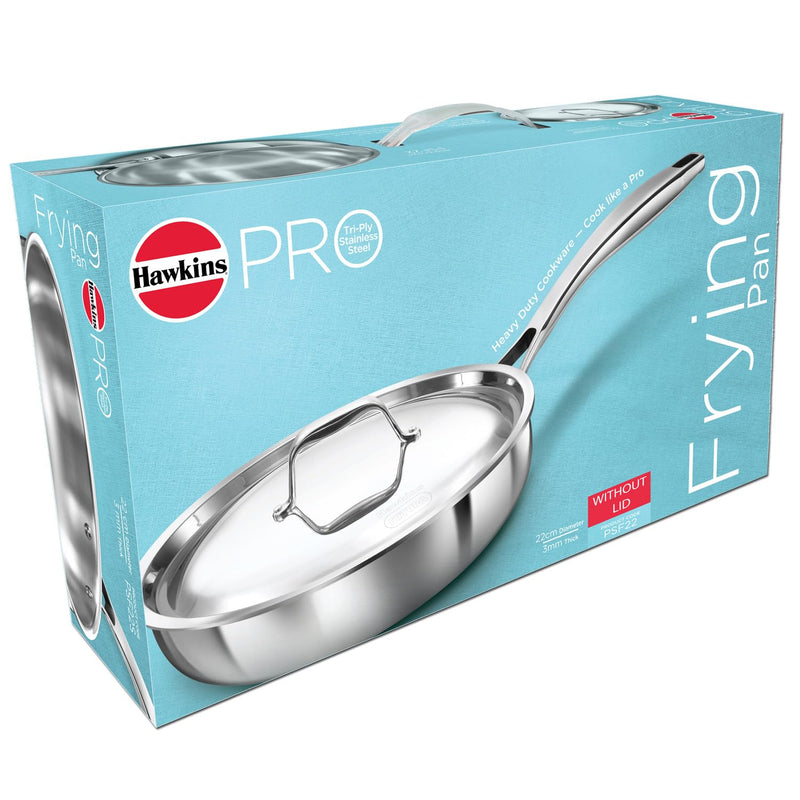 Hawkins Pro 22 cm Frying Pan, Triply Stainless Steel Fry Pan with Stainless Steel Handle, Silver (PSF22)