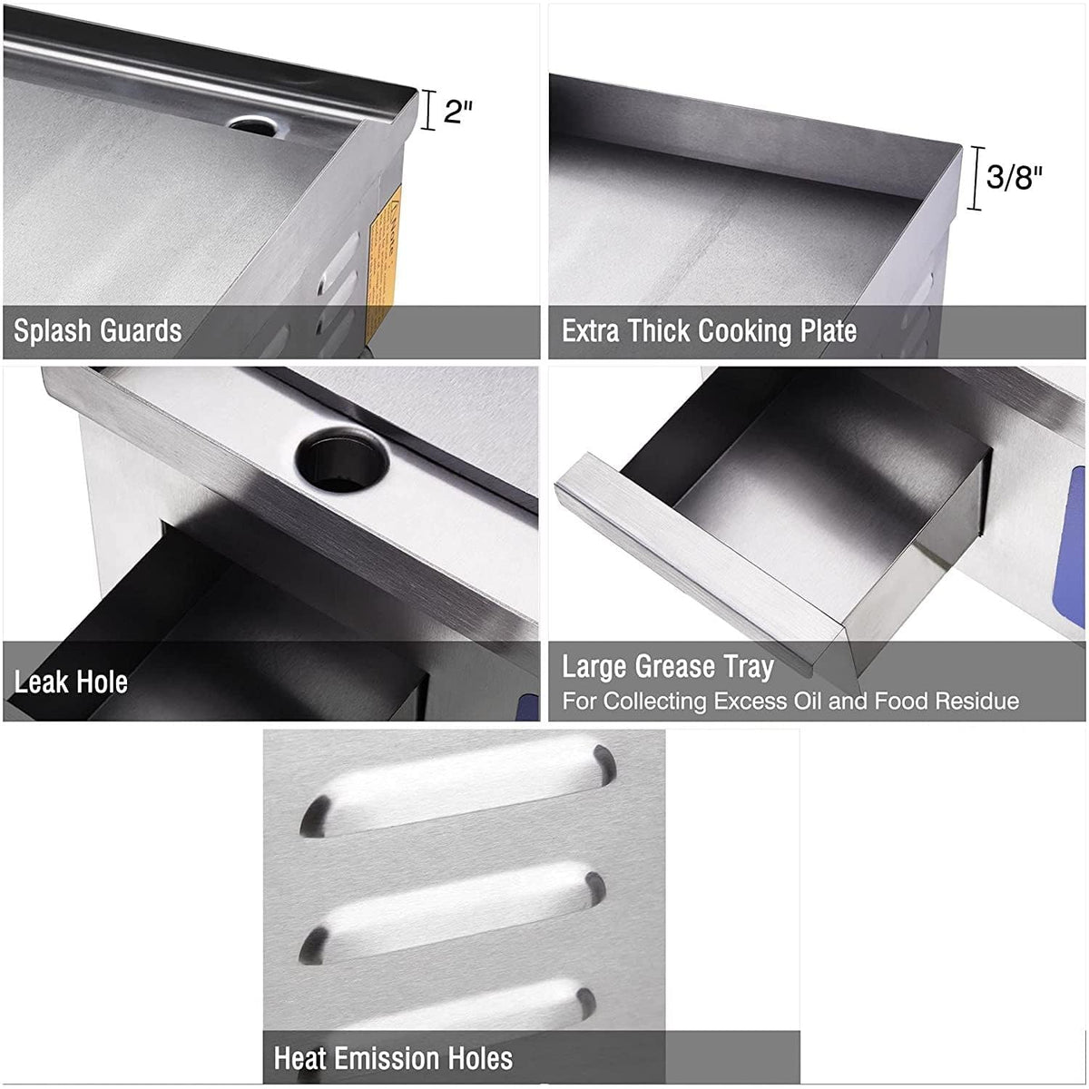 Stainless Steel Commercial Electric Griddle Pan Plate 1.5 Ft – Heavy Duty Flat Top Grill for Restaurants, Hotels, and Home Use, Silver