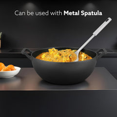AGARO Royal Pre Seasoned Cast Iron Kadai with Glass Lid, No Chemical Coating, Rigid Iron Handle, 4.3L, Uni-Body Design, Fast Heating, Heavy Weight, Gas & Induction Oven Compatible, Cooking, Black