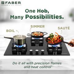 Faber 3 Burner HCT 78 cm Hob| Brass Burners| Bakelite Knobs| Cast Iron Pan Support | Hob/Cooktop Hybrid Toughened Glass 