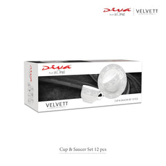 La Opala Diva, Velvett Collection Opal Glass Crockery | Cup & Saucer, Set of 12 | Pearl White, 160 ml | for Tea & Coffee | Microwave Safe | 100% Vegetarian | Extra Strong | Super Light | Super White