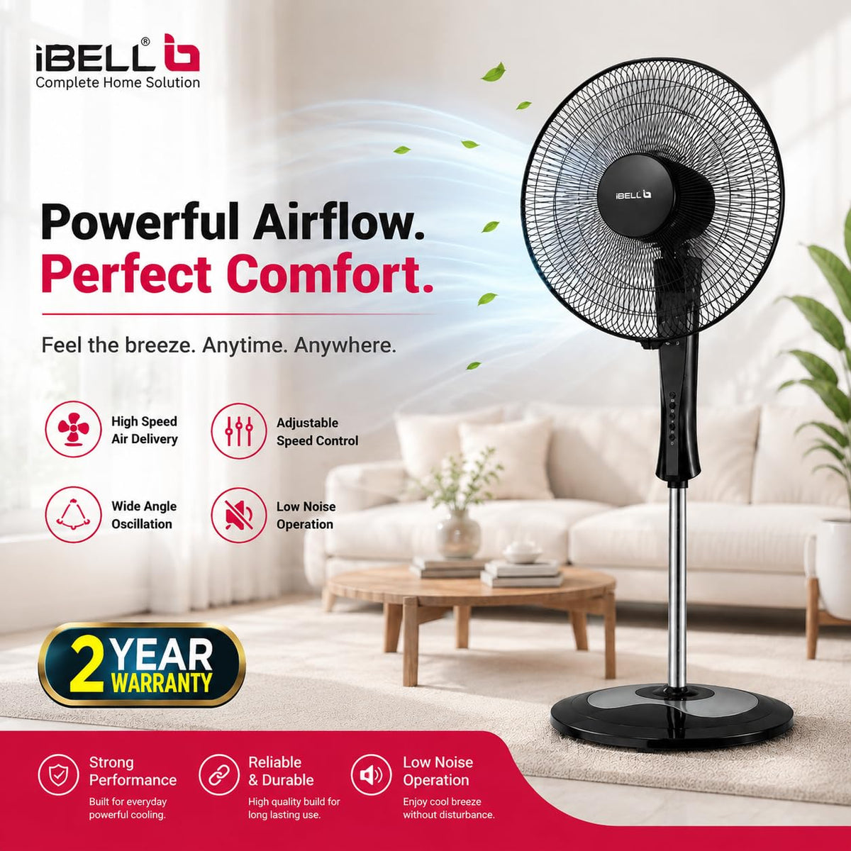 iBELL WINDP10 400 mm 5 Blade Pedestal Fan with Remote-5