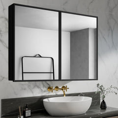 Plantex Bathroom Cabinet with Mirror/Aluminium Framed Double Door Bathroom Cabinet Storage/Mirror Cabinet for Bathroom Wall/Bathroom Organiser Cabinet (24x32 Inch, Black)-6