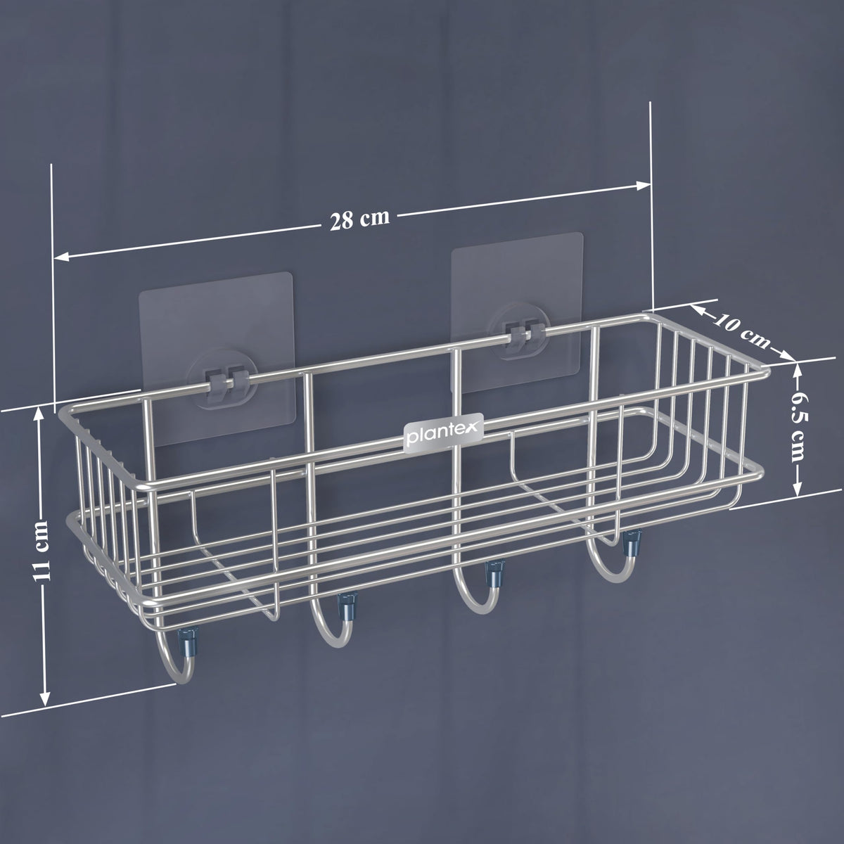 Plantex Stainless Steel Bathroom Organiser Without Drill/Multipurpose Shelf with Hooks/Drill Free Shampoo Holder for Bathroom - Wall Mount - Pack of 2 (Chrome)-2