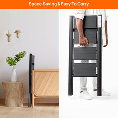 Corvids 4-Steps Premium Folding Step Stool | 2-Year Warranty | Wide Anti-Slip Pedal, Portable Lightweight Aluminum Step Ladder for Home and Office Use (Black)