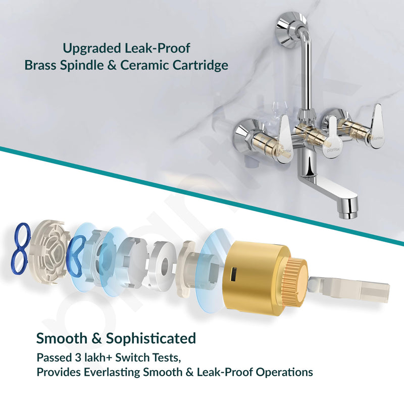 Plantex Wall Mixer for Bathroom 2 in 1 with L-Bend Connector for Overhead Shower/Tap Mixer/Water Saving Nozzle Tap - 7 Year Manufacturer's Warranty (LEA-718-Chrome)-5