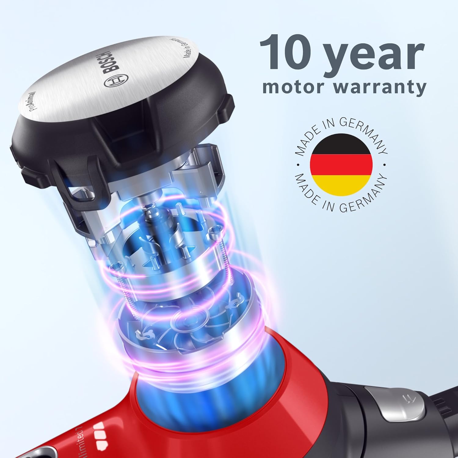 Bosch Unlimited 7 ProAnimal, Cordless Vacuum Cleaner with Rechargeable 3.0 Ah Battery and FlexTube, LED Lighting, 10 Year Motor Warranty, in Tornado Red