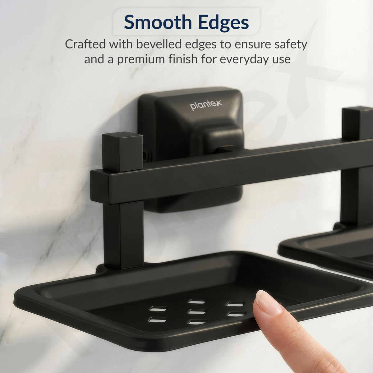 Plantex 304 Grade Stainless Steel Double Soap Holder for Bathroom/Dual Soap Dish/Soap Stand/Soap Case/Bathroom Accessories - Squaro (Black)-5