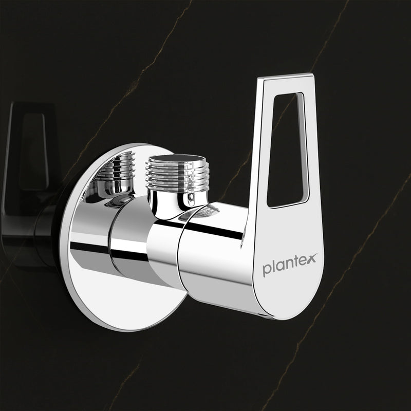 Plantex Pure Brass Angular Stop Cock/Stop Cock for Bathroom/Angular Valve for Wash Basin Connection with Brass Wall Flange & Teflon Tape - Pack of 1 (3205, Chrome)-1
