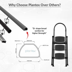 Plantex Steel 3 Step Ladder for Home/Wide Anti Skid 3 Step Ladder Foldable/5 Year Manufacturer Warranty By Plantex(Gray & White)
