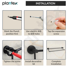 Plantex Stainless Steel Dual Towel Rod/Towel Rack for Bathroom/Towel Bar/Hanger/Stand/Bathroom Accessories (24 Inch - Black)-5