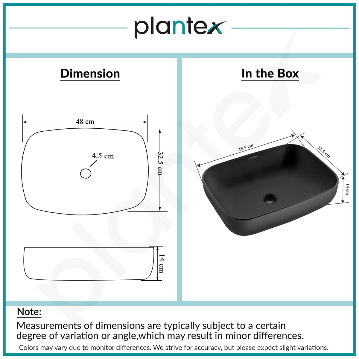 Plantex Ceramic Tabletop Basin Sink/Black Wash Basin for Bathroom/Washbasin for Restaurant/Hotel (Black -18 x 13 x 5.5 Inch)-3