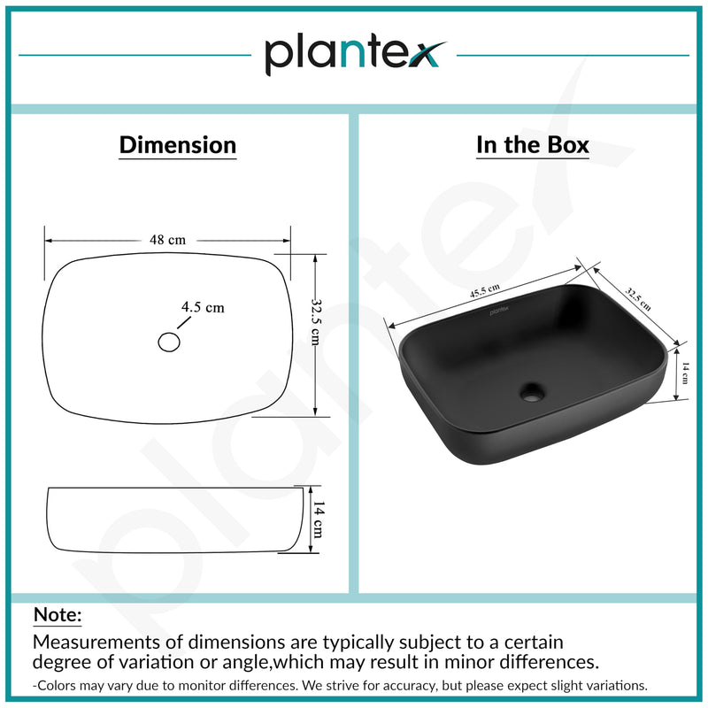 Plantex Ceramic Tabletop Basin Sink/Black Wash Basin for Bathroom/Washbasin for Restaurant/Hotel (Black -18 x 13 x 5.5 Inch)-3
