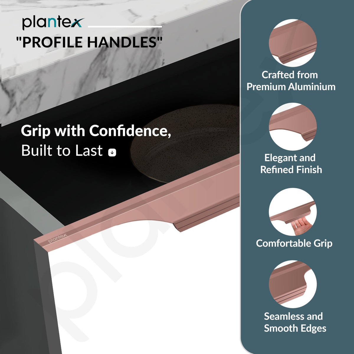 Plantex Profile Handle for Kitchen Cabinet/36 Inch Aluminium Drawer Profile Handle/Wardrobe Pull Handle for Home/Office/Hotel - Pack of 5 (Rose Gold) (Model APS-PF-1003)-2