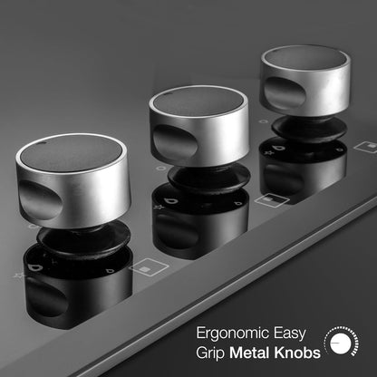 KAFF 3 Burners Built-in Hob & Hobtop with Digital Timer -8 MM |Auto Electric Ignition Glass Top| Enamelled Matt Finish, Easy Metal Grip Knobs, Toughened Glass (Black,78CM)