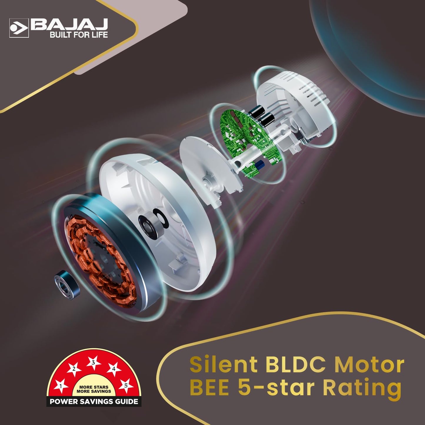 Bajaj Eurostos 1200 MM 5 Star Rated BLDC Ceiling Fans For Home | BEE Stars Rated Energy Efficient Ceiling Fan | ‎Remote Controlled | Soothing Colour Indication | 2 Years Warranty 【Bronze Mist】