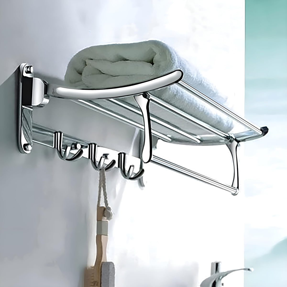Plantex Folding Towel Hanger for Bathroom/24 InchTowel Rack/Towel Rod for Bathroom/Towel Holder/Bathroom Accessories (Chrome) Pack of 2-1