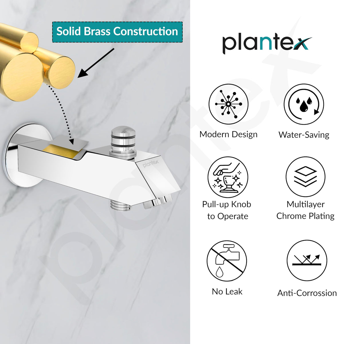 Plantex Pure Brass Bathtub Spout with Button Attachment for Hand Shower with Water Saving Aerator with Teflon Tape and Wall Flange/Spout with Button-(PRI-322-Chrome)-5