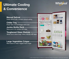 Whirlpool 184 L 2 Star Direct-Cool Single Door Refrigerator (205 WDE PRM 2S WINE SERENA-Y, Red, 2026 Model)